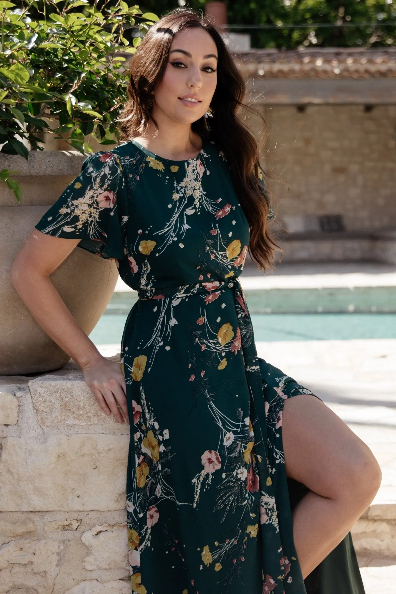 Naomi Short Sleeve Maxi Dress | Dark Green Floral sold by Baltic Born product image thumbnail 3