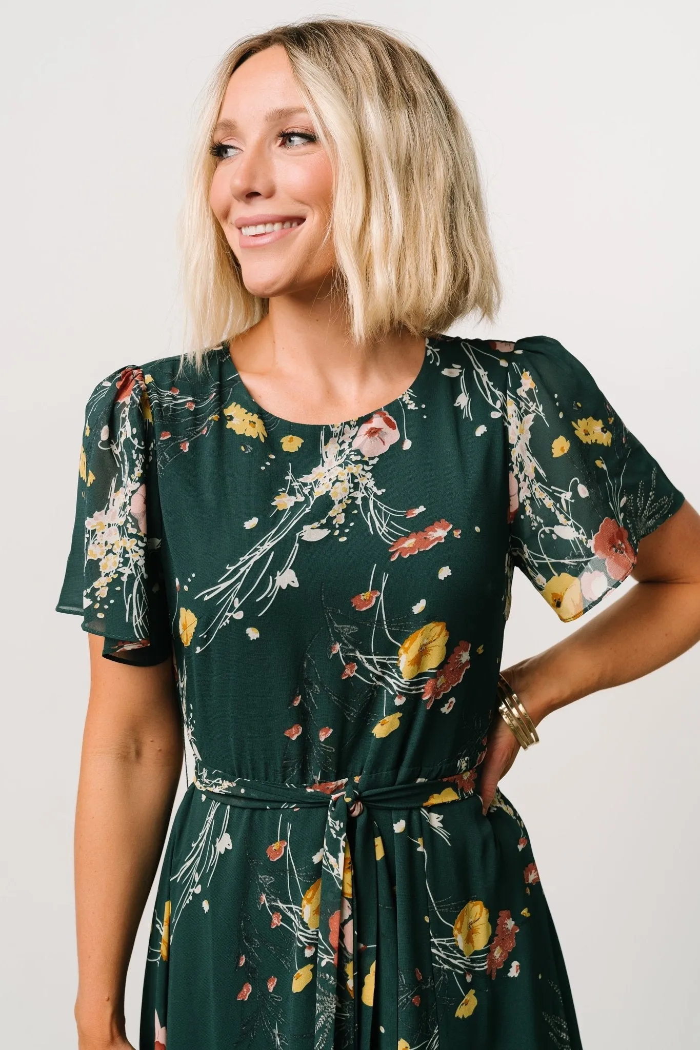 Naomi Short Sleeve Maxi Dress | Dark Green Floral sold by Baltic Born product image thumbnail 5