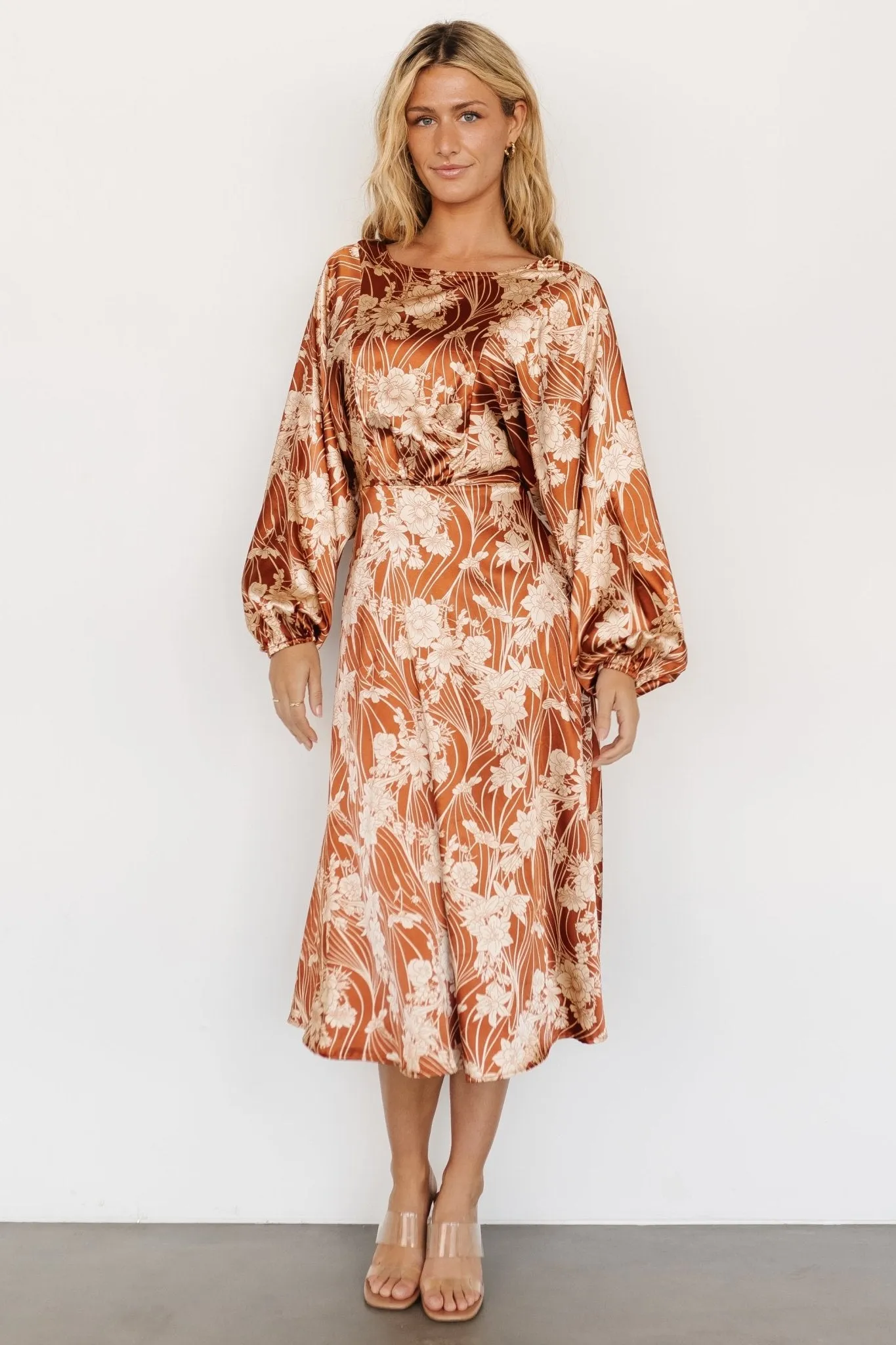 Beverly Satin Midi Dress | Rust Print sold by Baltic Born product image thumbnail 5