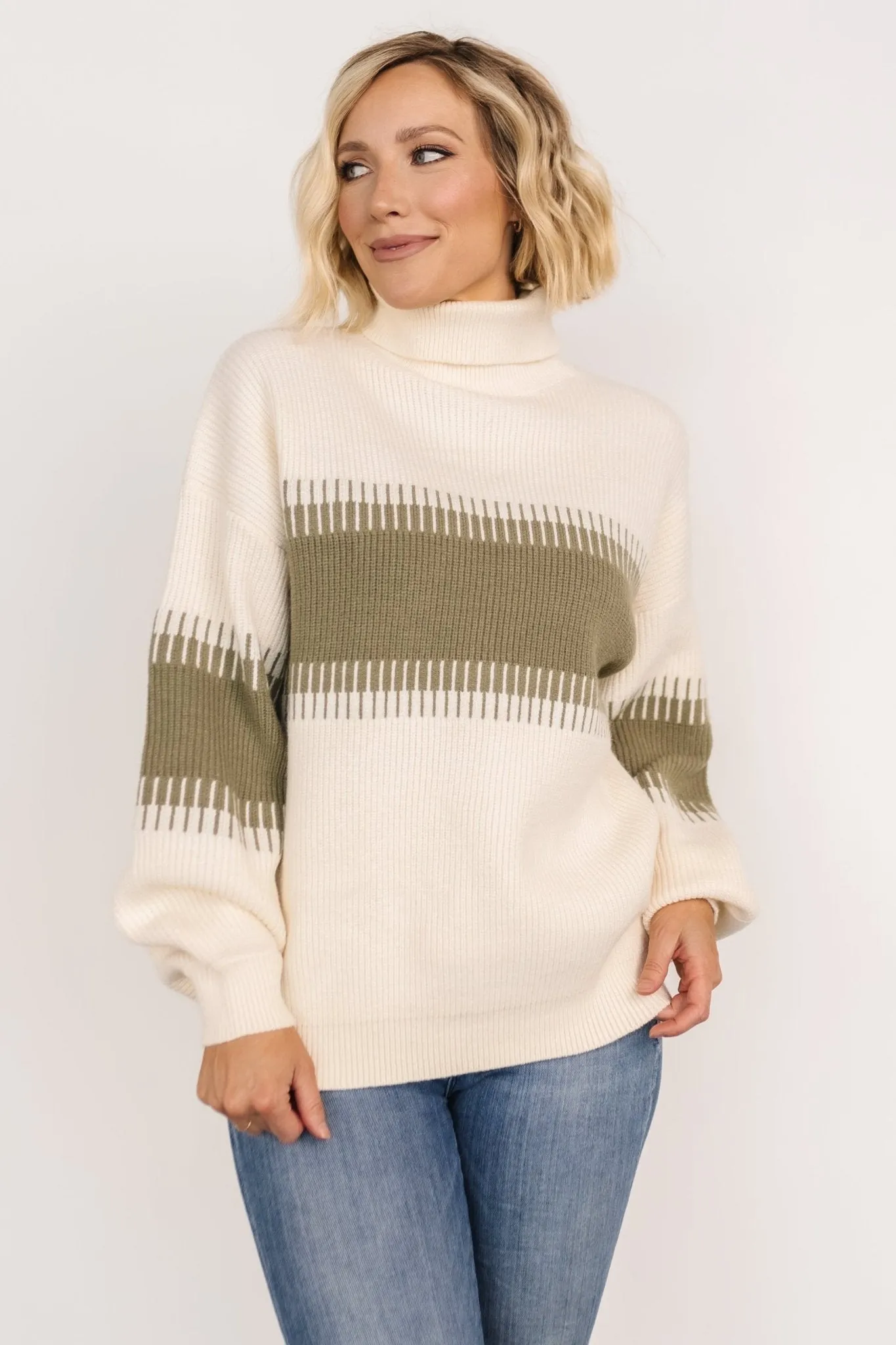Antonov Turtle Neck Sweater | Sage + Cream sold by Baltic Born