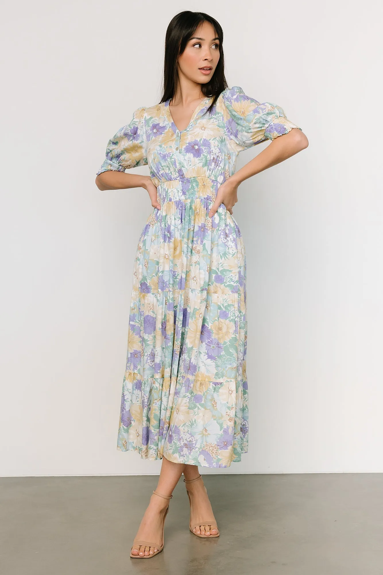 Anya Midi Dress | Blue Multi Floral sold by Baltic Born product image thumbnail 4