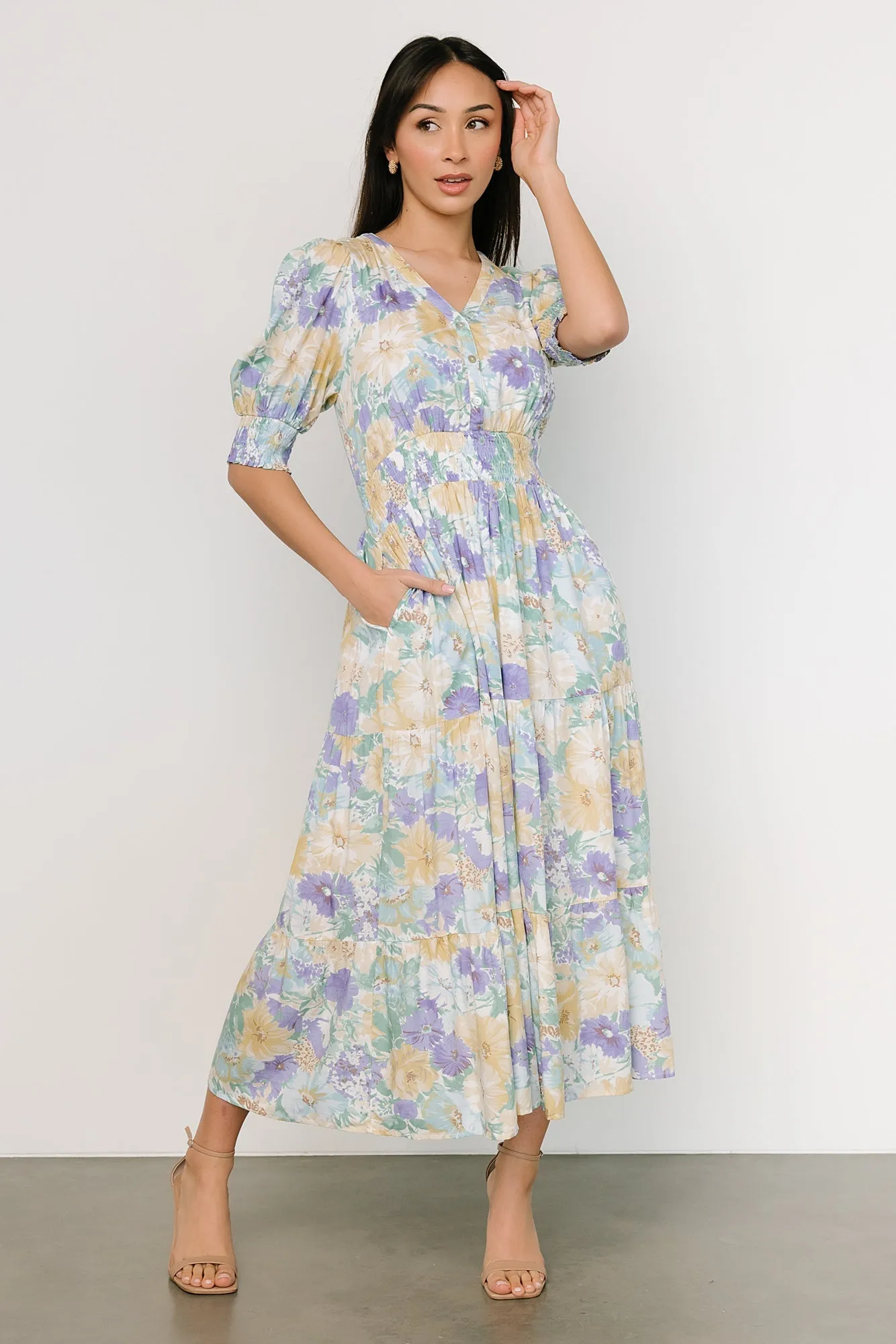 Anya Midi Dress | Blue Multi Floral sold by Baltic Born