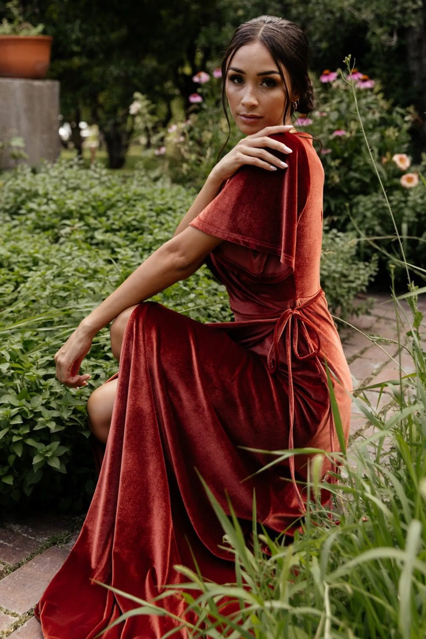 Meghan Velvet Wrap Maxi Dress | Terracotta sold by Baltic Born product image thumbnail 2