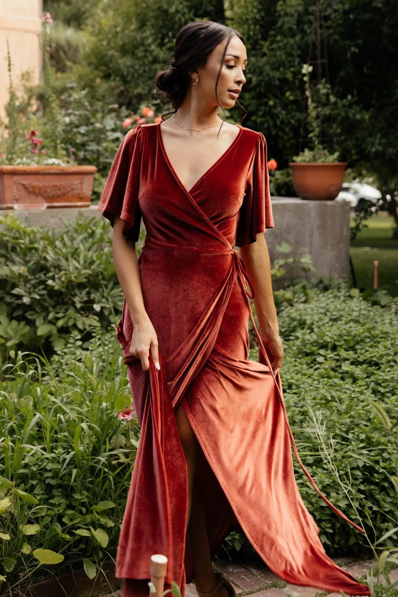 Meghan Velvet Wrap Maxi Dress | Terracotta sold by Baltic Born product image thumbnail 3