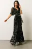 Uma Velvet Maxi Dress | Black + Silver Floral sold by Baltic Born
