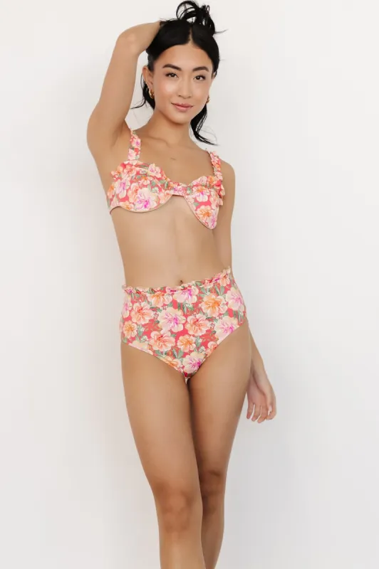 Oahu Ruffle High Waisted Bikini Bottom | Pink Floral sold by Baltic Born