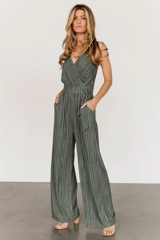 Zuri Tank Jumpsuit | Olive Stripe sold by Baltic Born