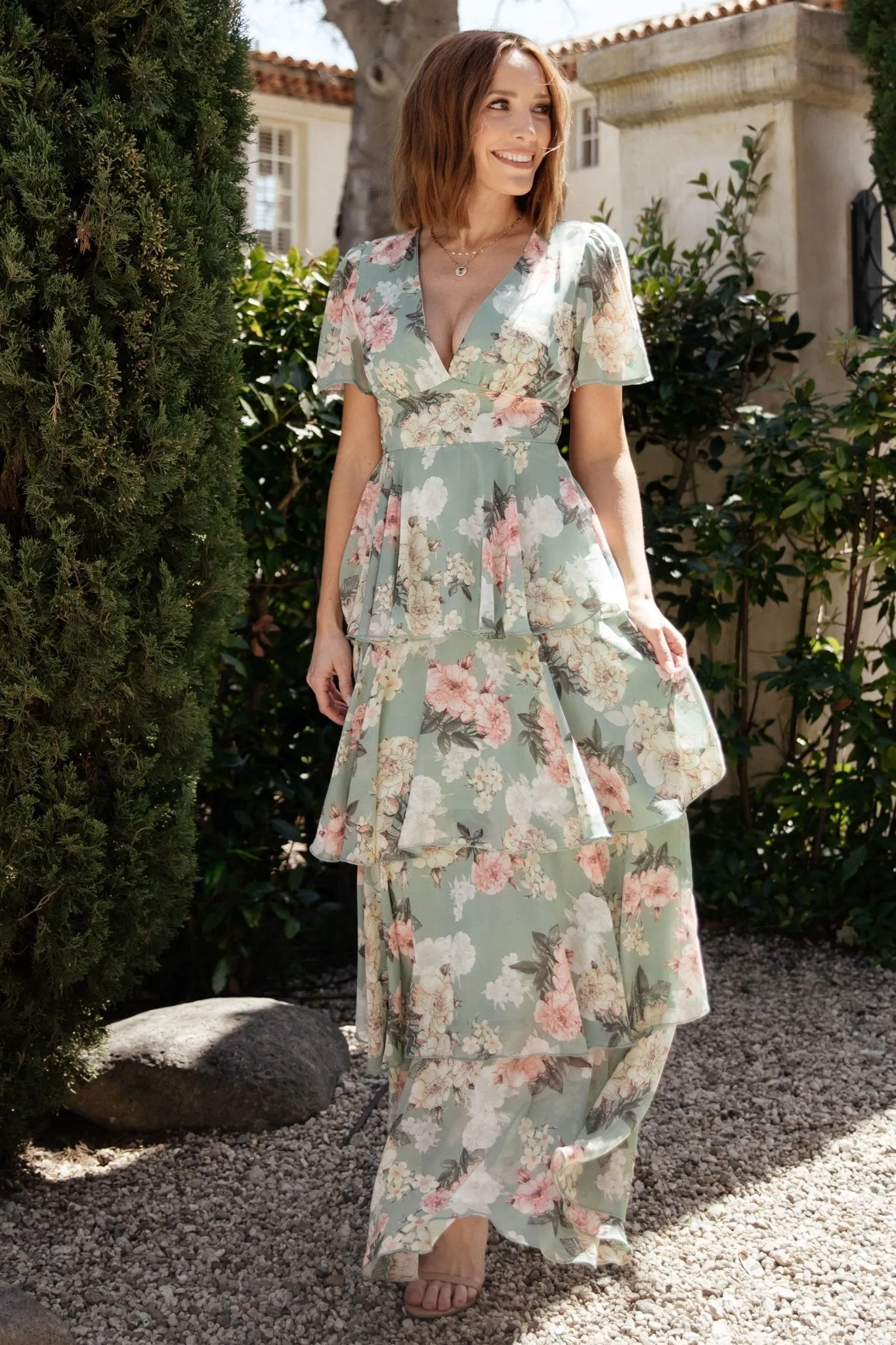 Montaigne Ruffle Maxi Dress | Sage Floral sold by Baltic Born