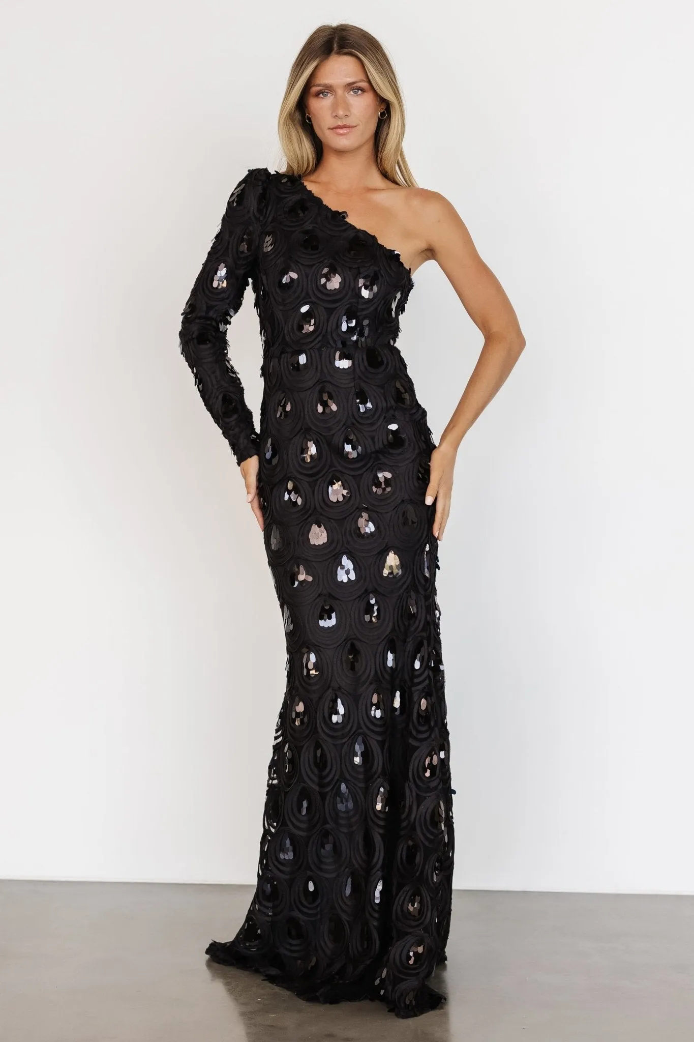 Porscha One Shoulder Gown | Black sold by Baltic Born product image thumbnail 2