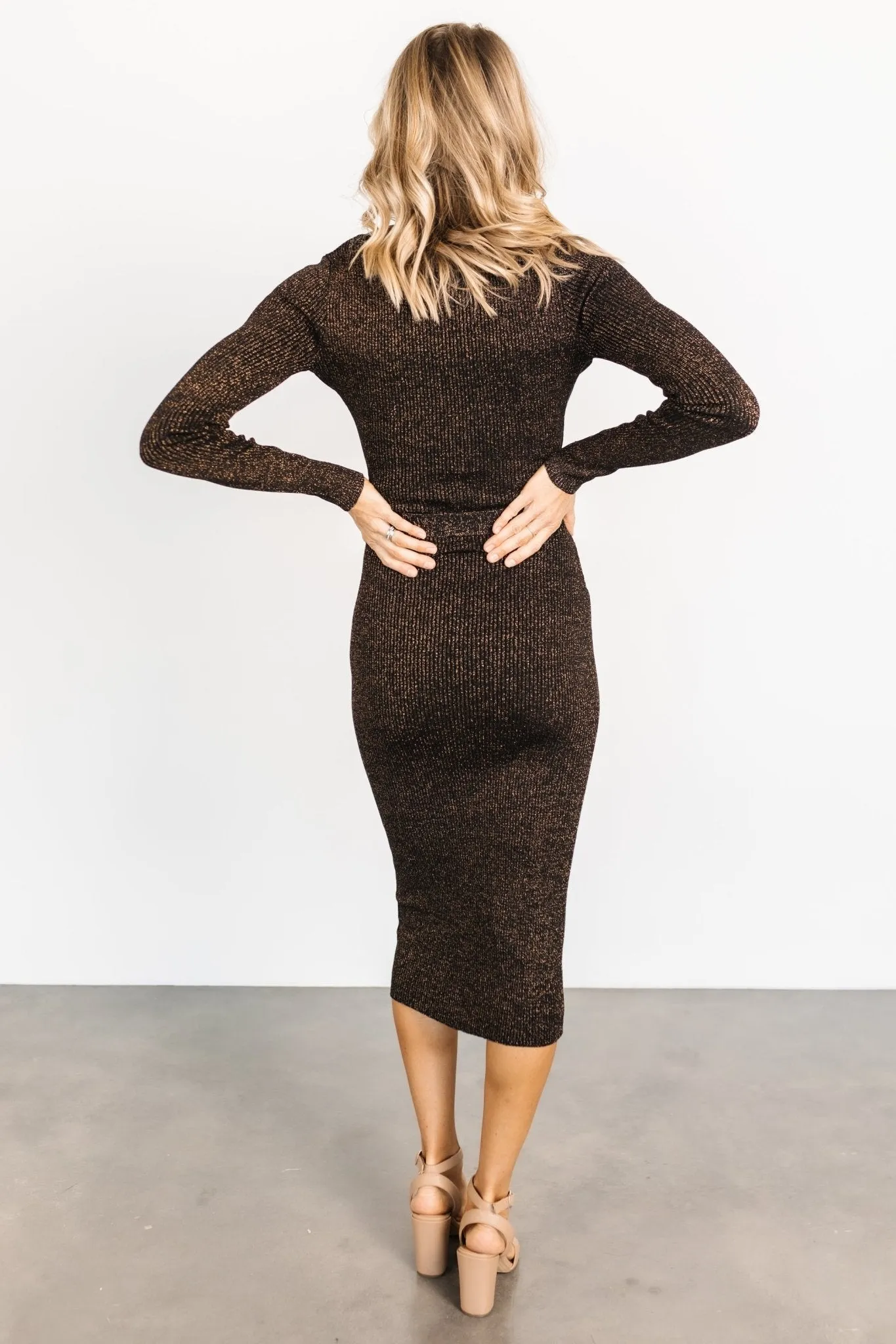 Nancy Ribbed Shimmer Midi Dress | Bronze sold by Baltic Born product image thumbnail 4