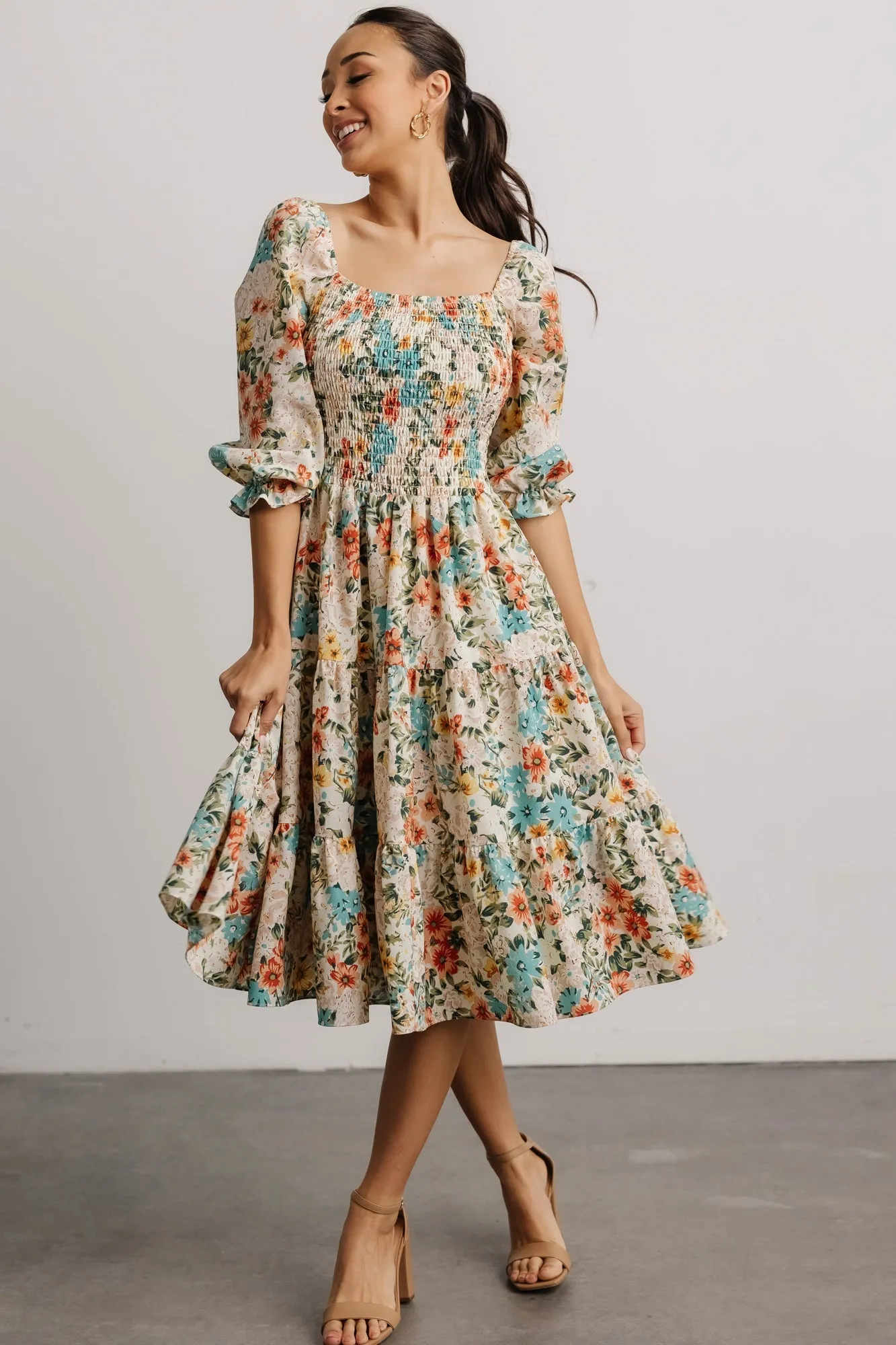 Marta Smocked Midi Dress | Summer Floral sold by Baltic Born