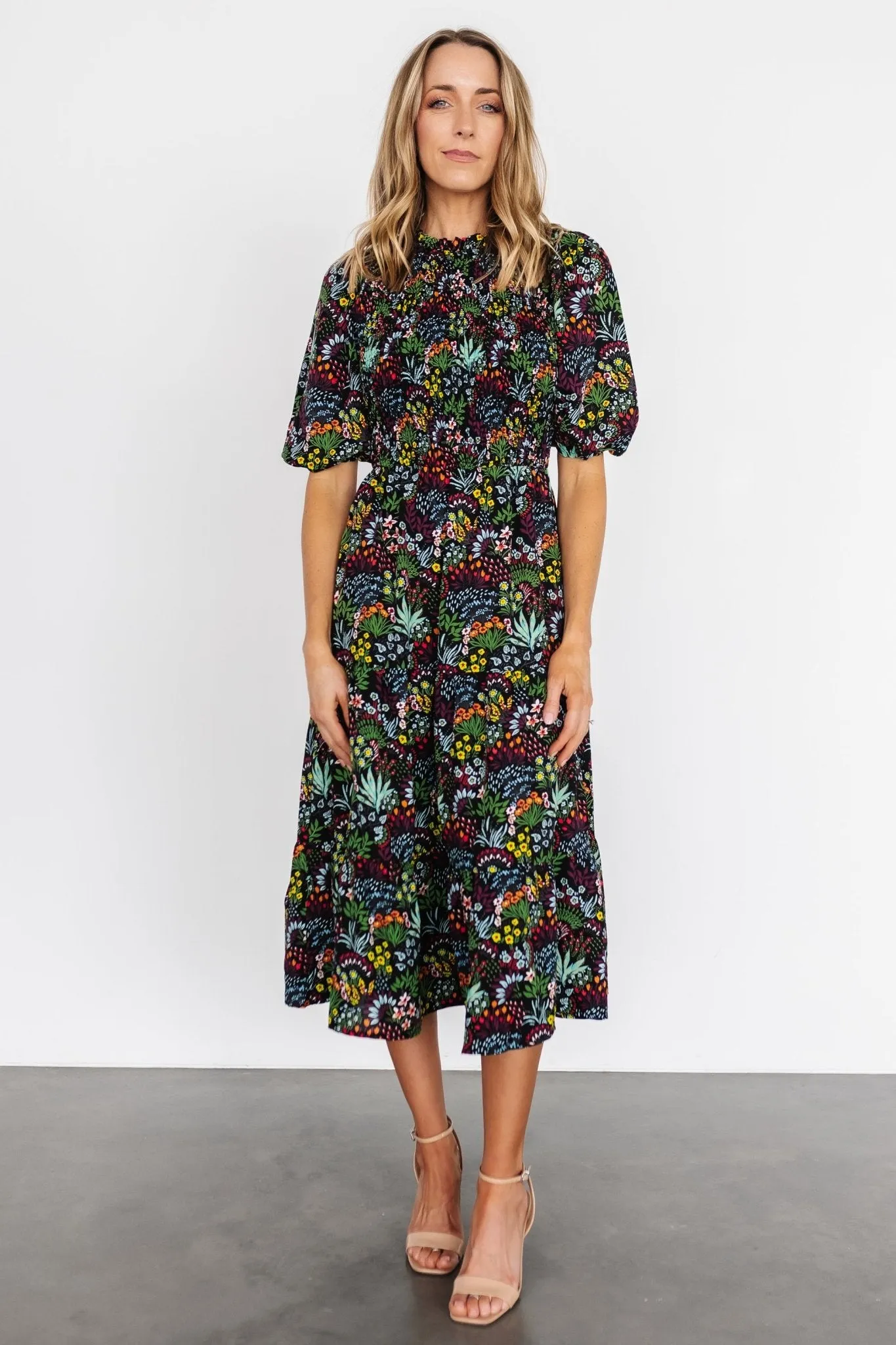 Lena Tiered Midi Dress | Black Multi Floral sold by Baltic Born product image thumbnail 5