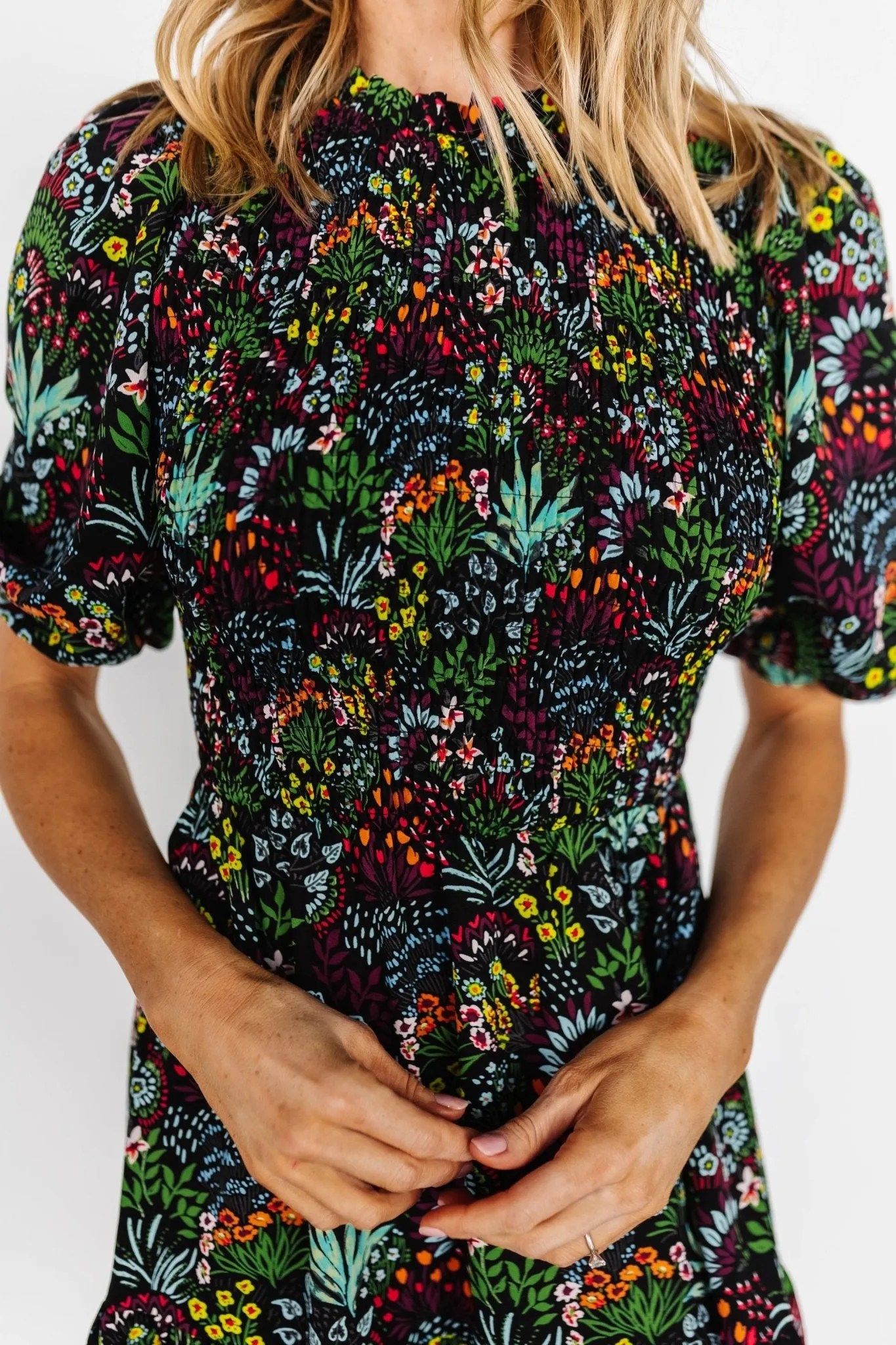 Lena Tiered Midi Dress | Black Multi Floral sold by Baltic Born product image thumbnail 2