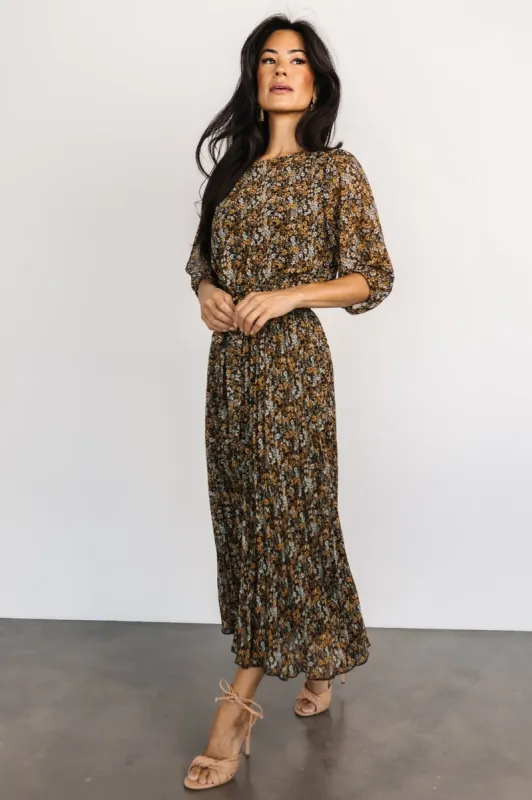 Eileen Pleated Dress | Midnight Garden Print made by Baltic Born