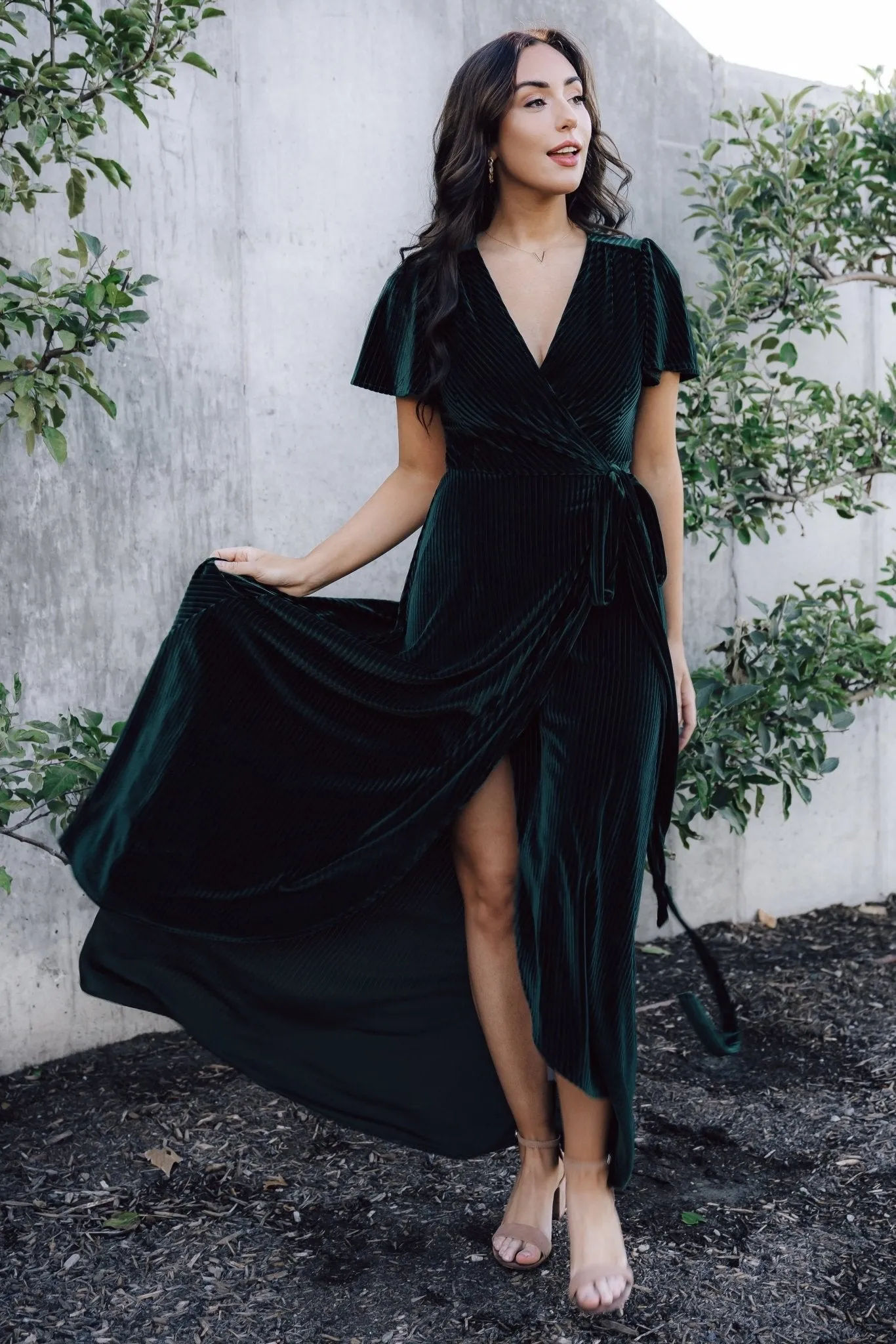 Andi Ribbed Velvet Wrap Dress | Emerald sold by Baltic Born