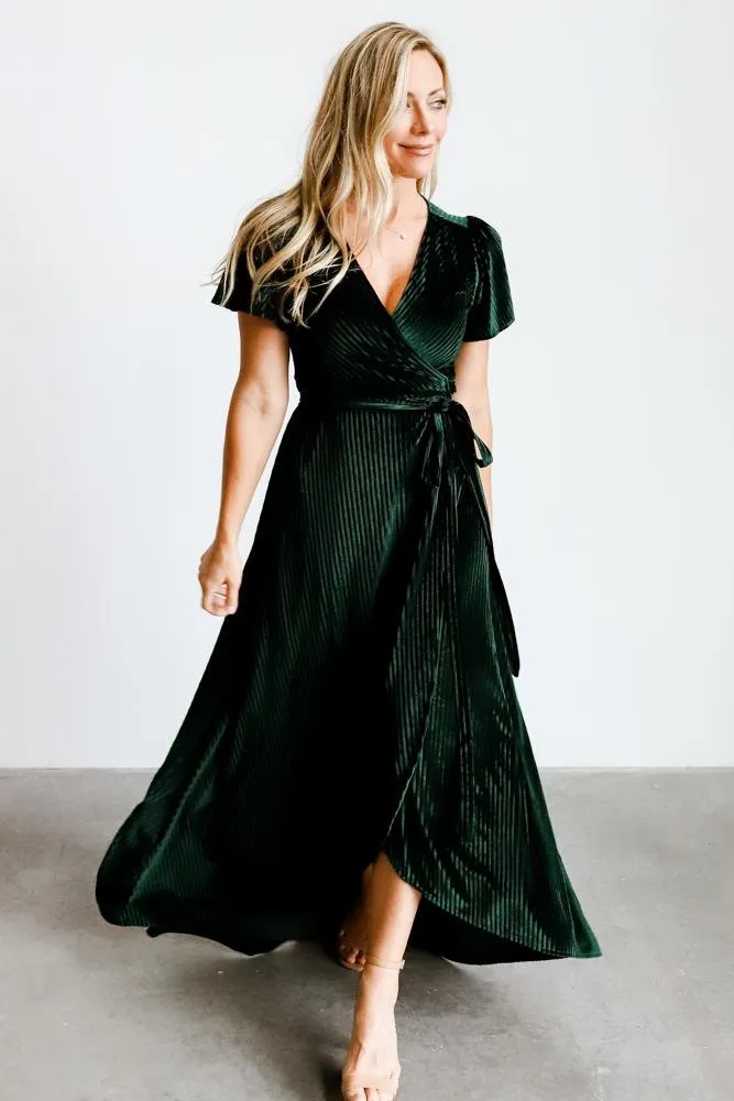 Andi Ribbed Velvet Wrap Dress | Emerald sold by Baltic Born product image thumbnail 2