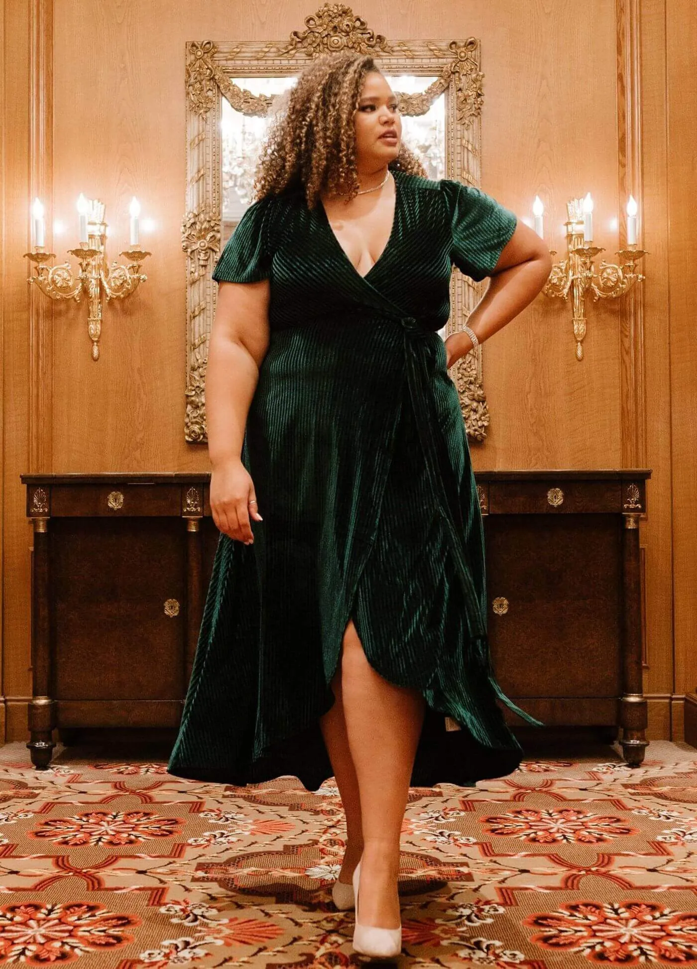Andi Ribbed Velvet Wrap Dress | Emerald sold by Baltic Born product image thumbnail 5