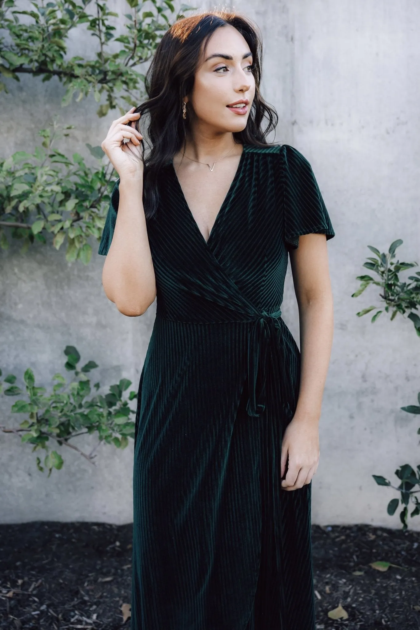 Andi Ribbed Velvet Wrap Dress | Emerald sold by Baltic Born product image thumbnail 4