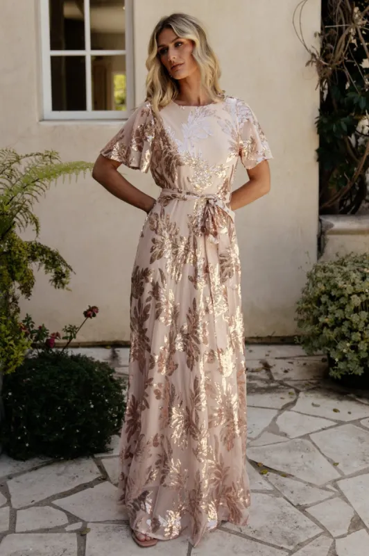 Muse Sequin Maxi Dress | Rose Gold sold by Baltic Born