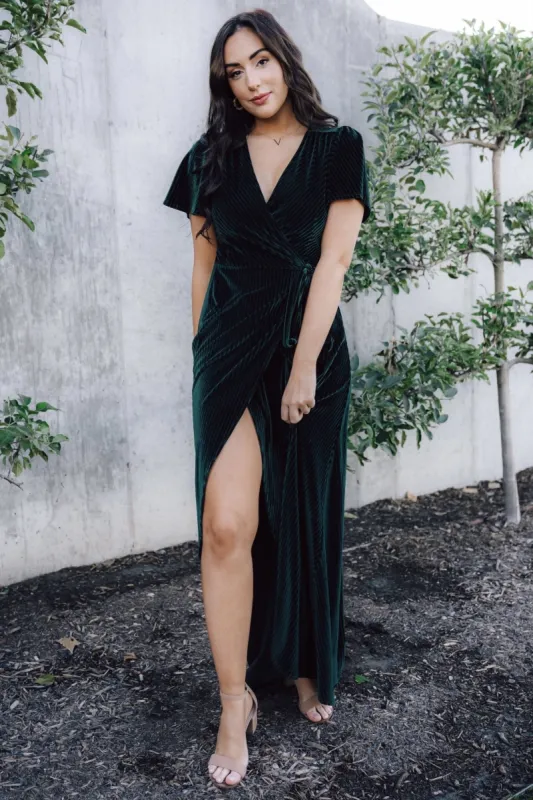 Andi Ribbed Velvet Wrap Dress | Emerald | Parallel