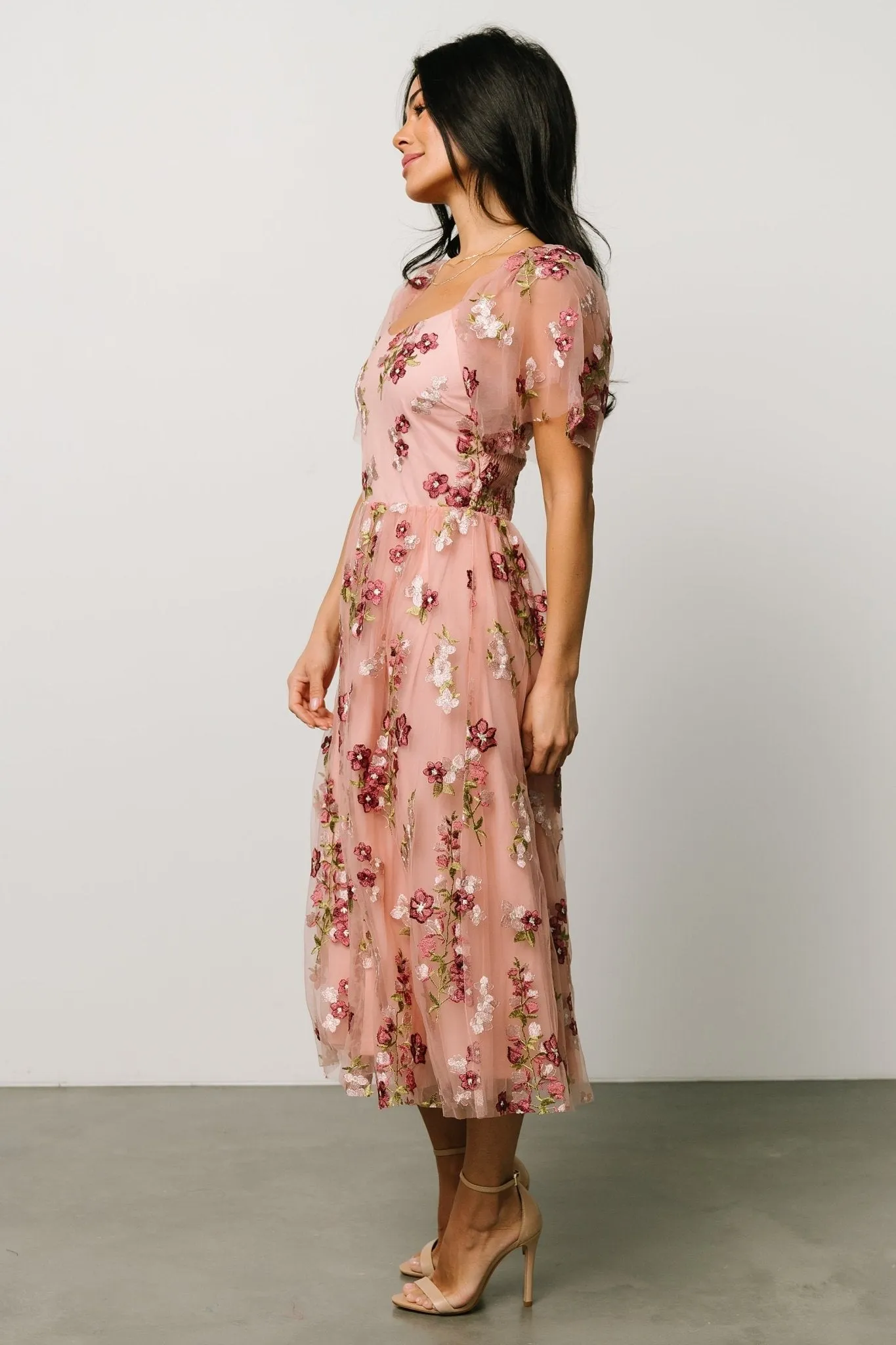 Gwyneth Tulle Midi Dress | Blush Floral sold by Baltic Born product image thumbnail 4