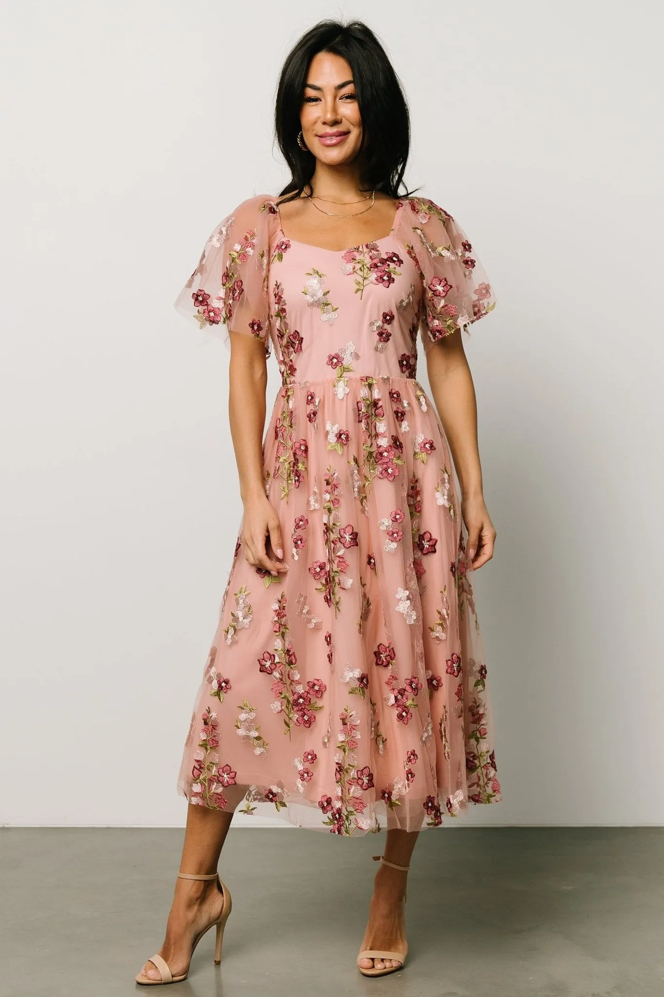 Gwyneth Tulle Midi Dress | Blush Floral sold by Baltic Born