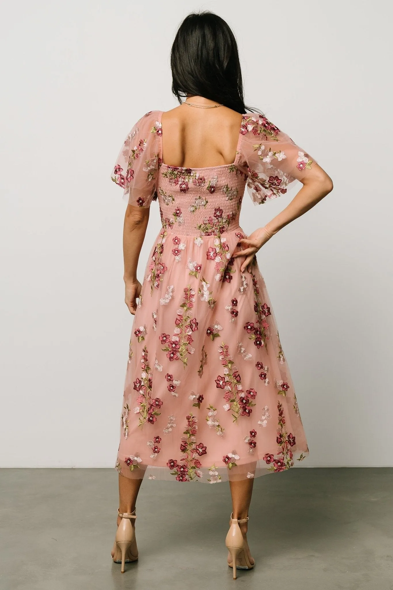Gwyneth Tulle Midi Dress | Blush Floral sold by Baltic Born product image thumbnail 5