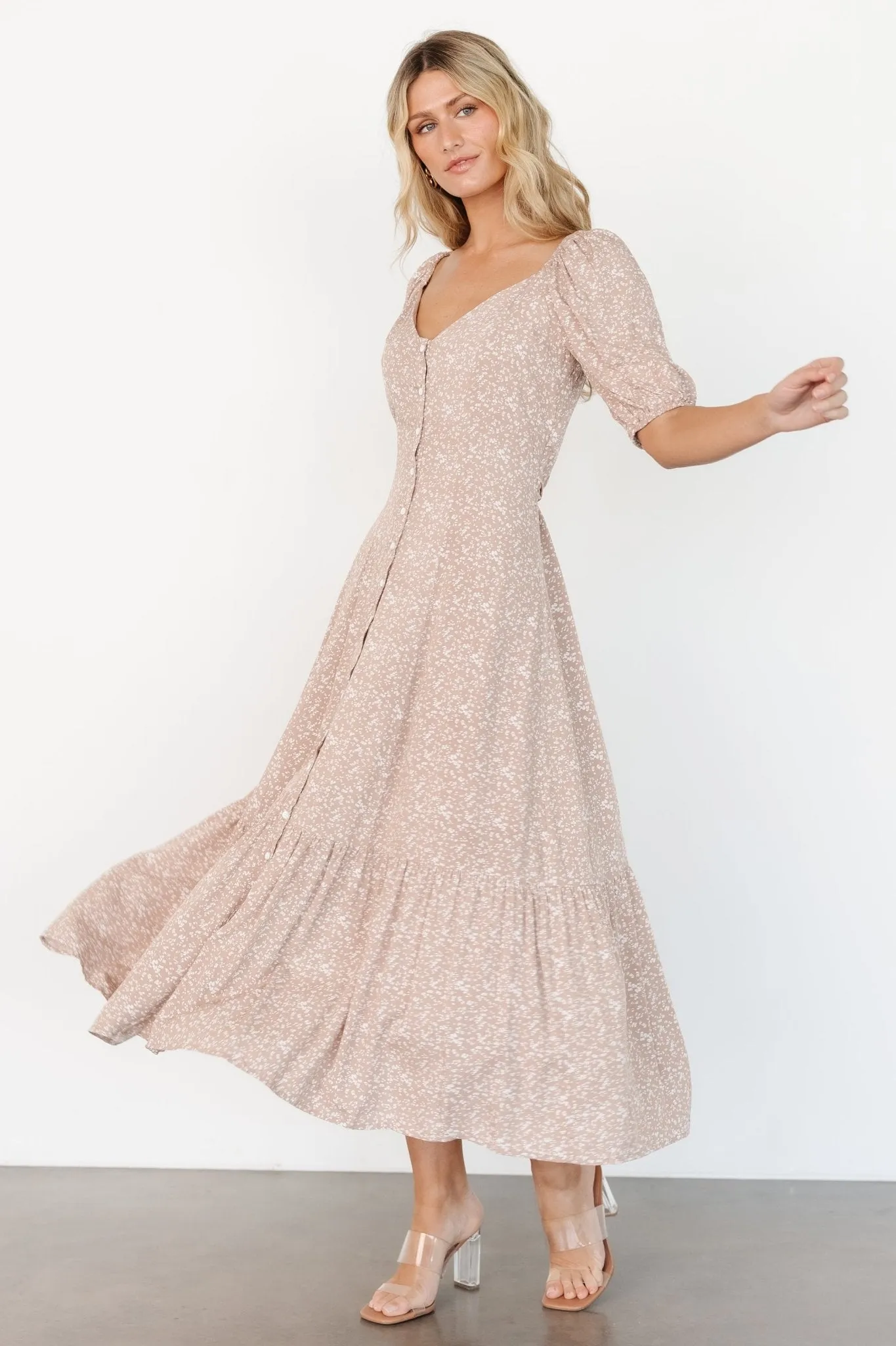 Mathilda Button Maxi Dress | Beige Floral sold by Baltic Born product image thumbnail 3