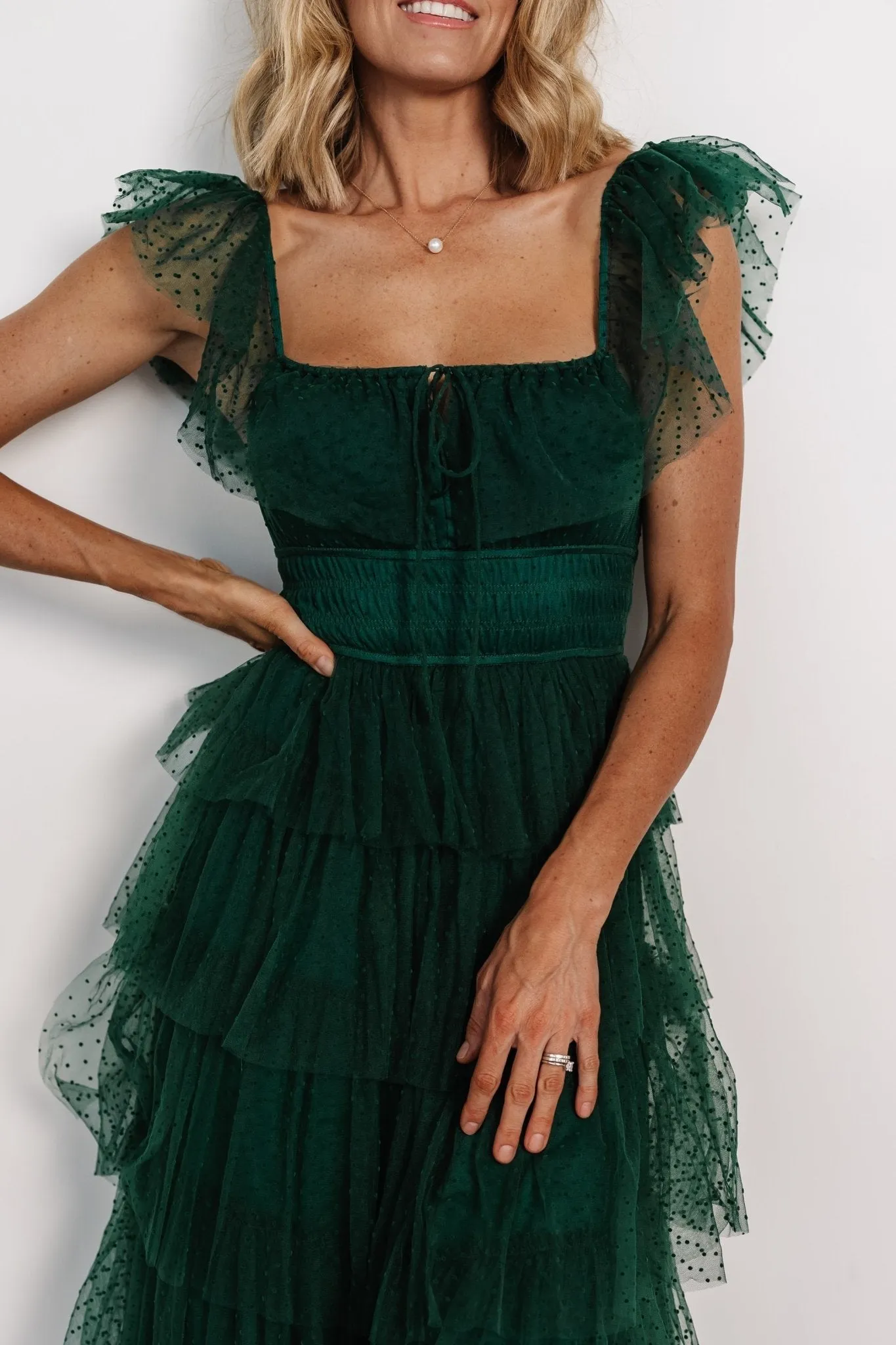 Valora Swiss Dot Tulle Maxi Dress | Dark Green sold by Baltic Born product image thumbnail 2