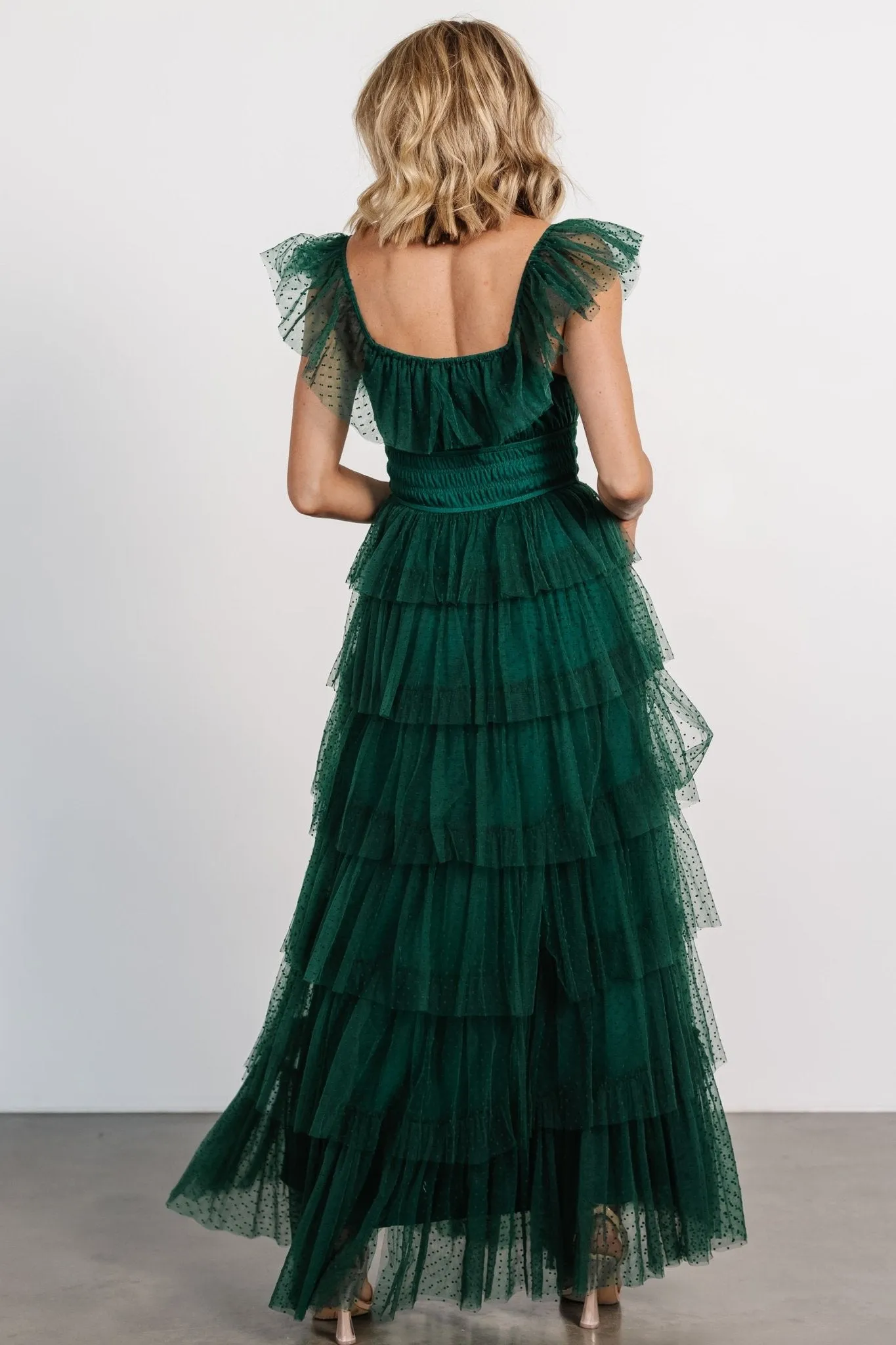 Valora Swiss Dot Tulle Maxi Dress | Dark Green sold by Baltic Born product image thumbnail 5