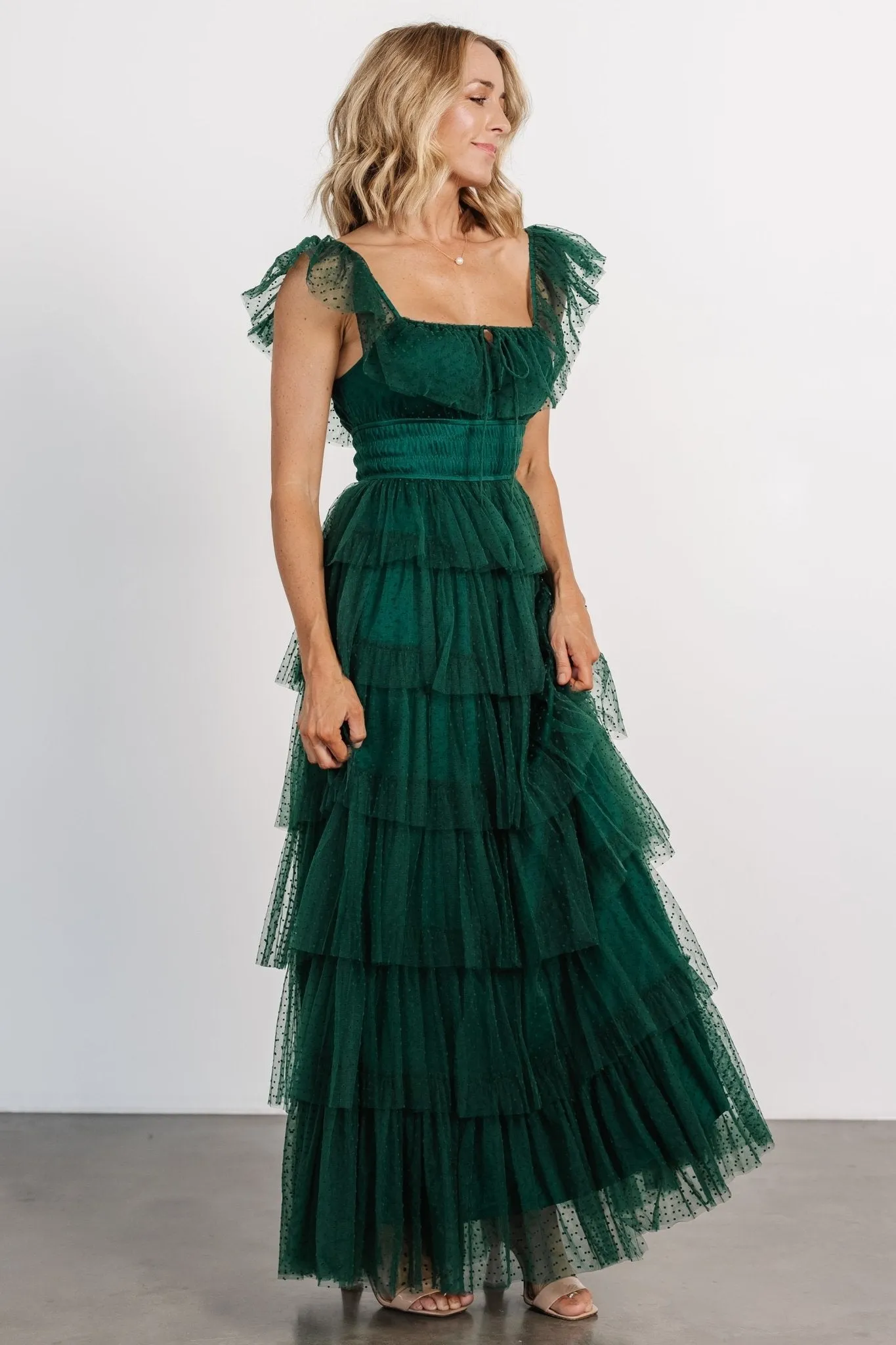 Valora Swiss Dot Tulle Maxi Dress | Dark Green sold by Baltic Born product image thumbnail 3