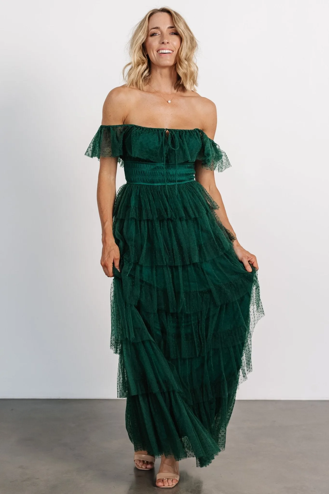 Valora Swiss Dot Tulle Maxi Dress | Dark Green sold by Baltic Born product image thumbnail 4