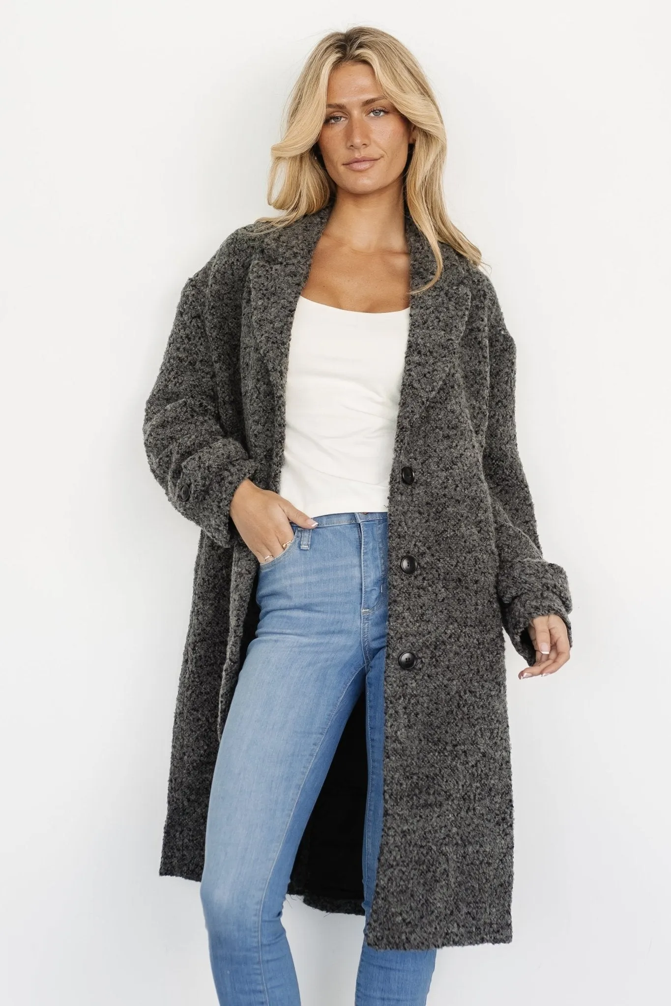 Burke Boucle Coat | Charcoal sold by Baltic Born product image thumbnail 2