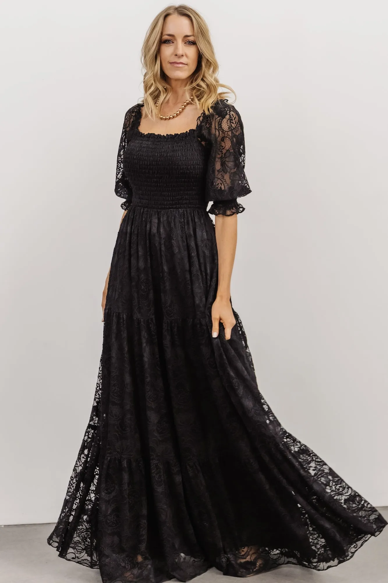 Stella Smocked Lace Maxi Dress | Black sold by Baltic Born product image thumbnail 4