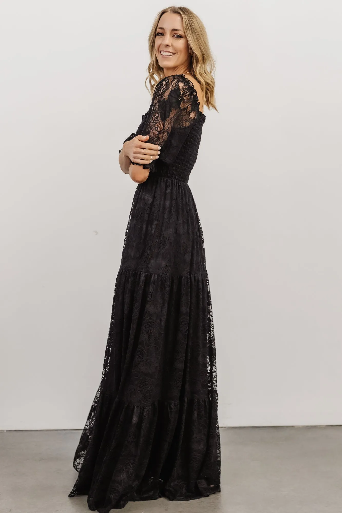 Stella Smocked Lace Maxi Dress | Black sold by Baltic Born product image thumbnail 5