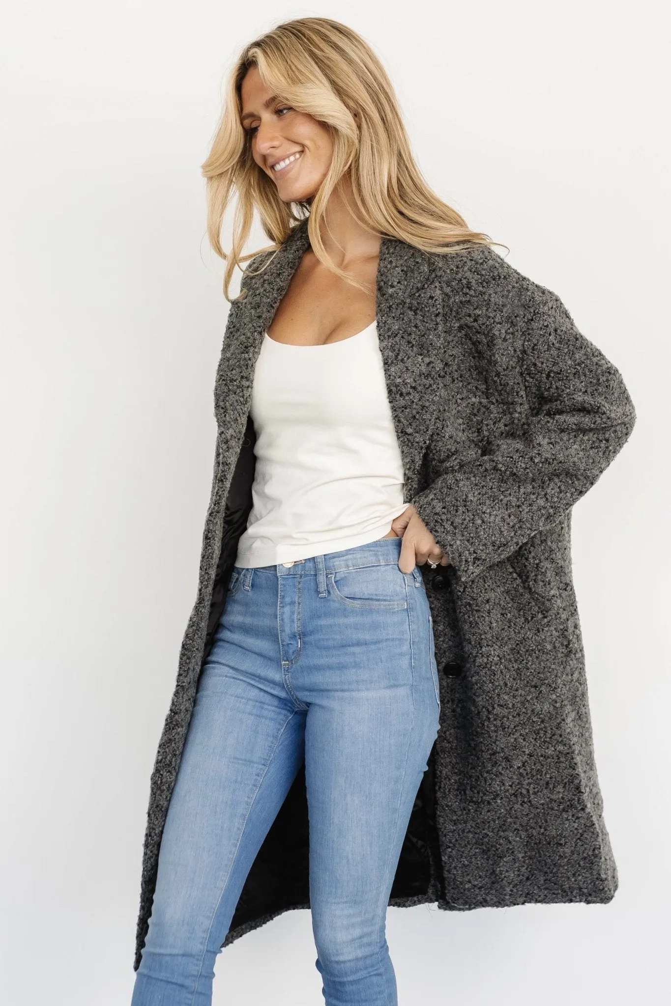Burke Boucle Coat | Charcoal sold by Baltic Born product image thumbnail 4