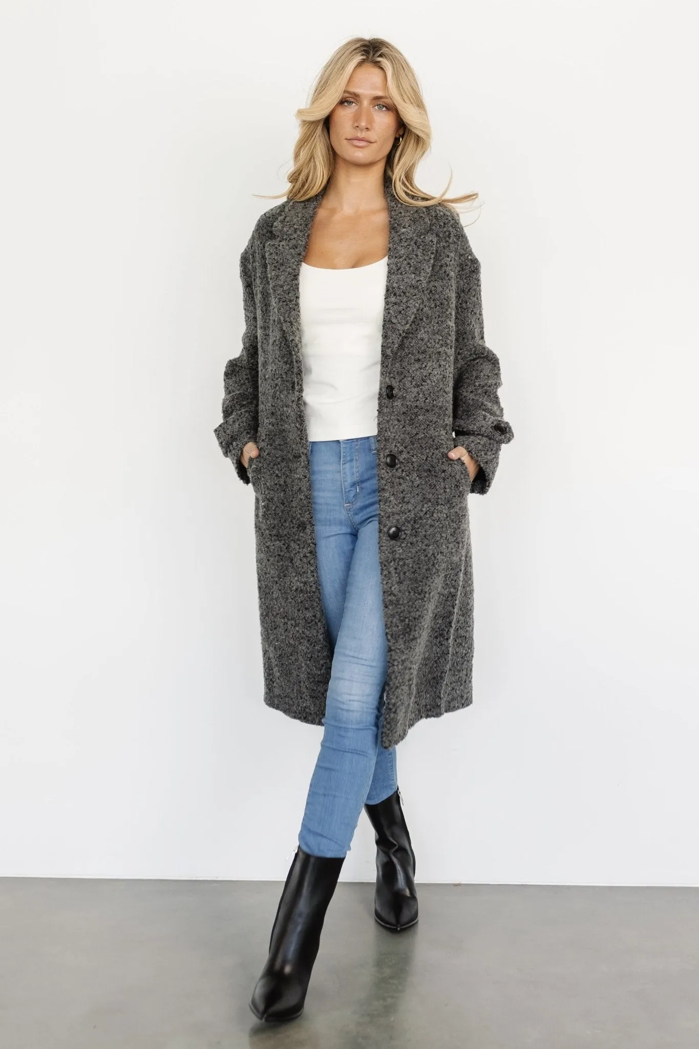 Burke Boucle Coat | Charcoal sold by Baltic Born