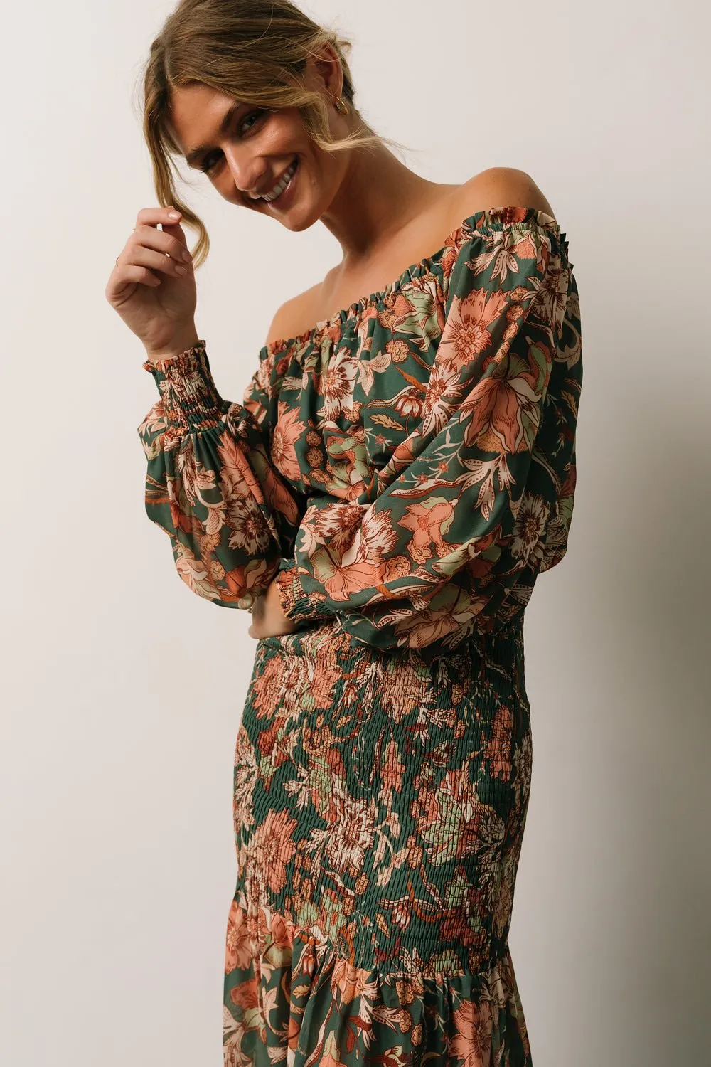 Lizzie Smocked Maxi Dress | Green Multi sold by Baltic Born product image thumbnail 4