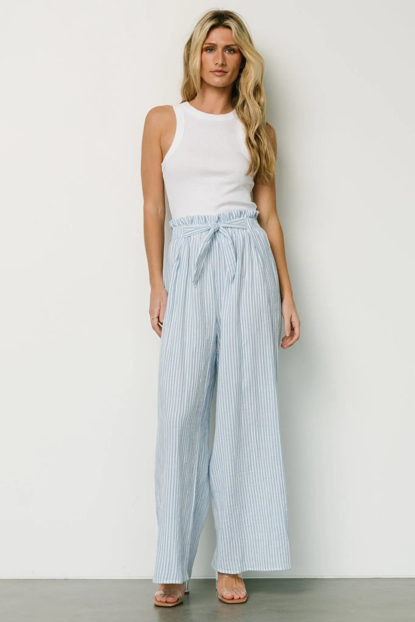 Delphi Wide Leg Pants | Blue Stripe sold by Baltic Born