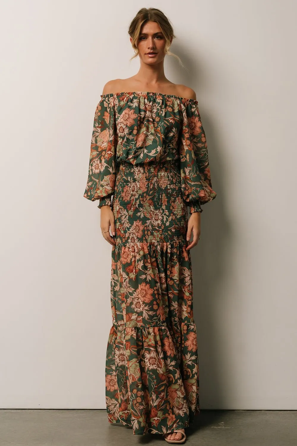 Lizzie Smocked Maxi Dress | Green Multi sold by Baltic Born