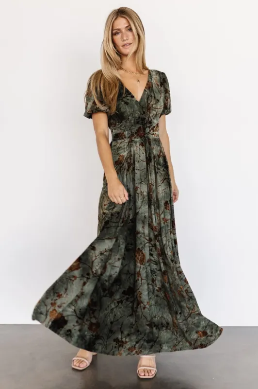 Leslie Velvet Maxi Dress | Green + Copper sold by Baltic Born