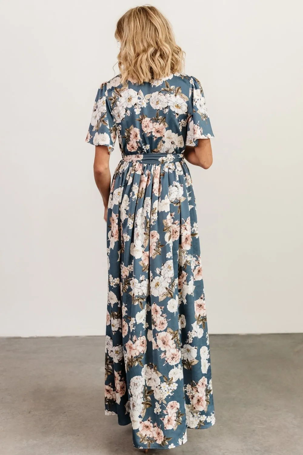 Sicily Satin Maxi Dress | Blue Floral sold by Baltic Born product image thumbnail 3