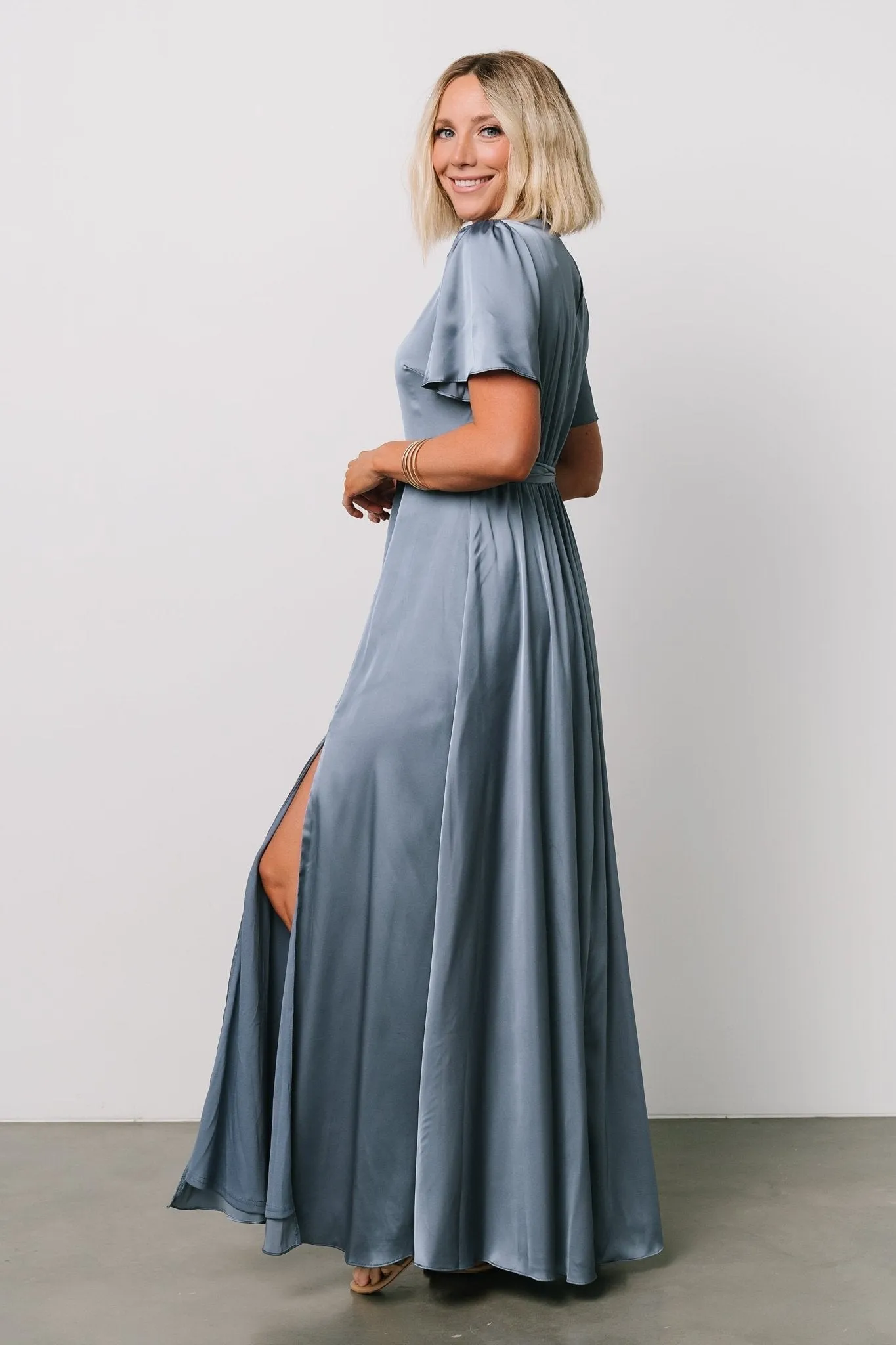 Agnes Satin Maxi Dress | Whisper Blue sold by Baltic Born product image thumbnail 4
