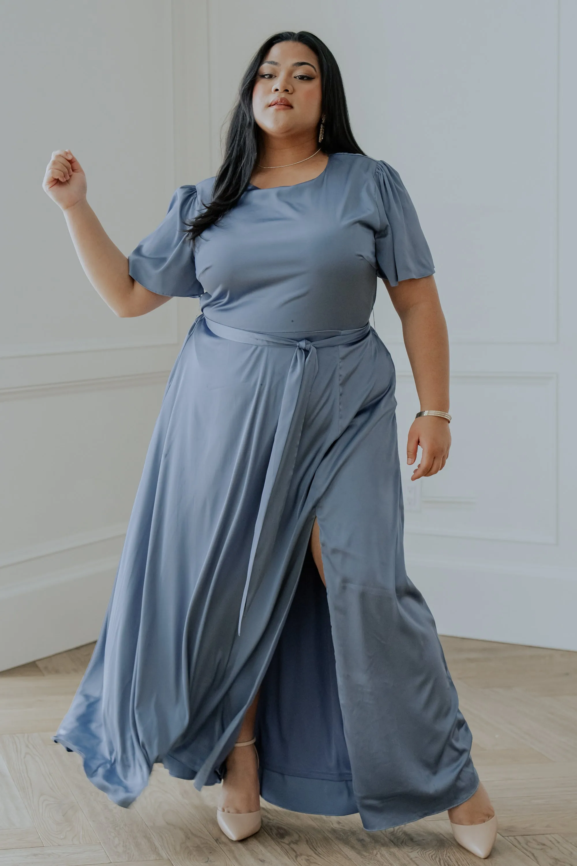 Agnes Satin Maxi Dress | Whisper Blue sold by Baltic Born