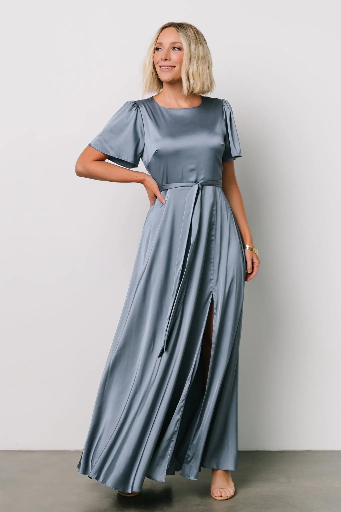 Agnes Satin Maxi Dress | Whisper Blue sold by Baltic Born product image thumbnail 2