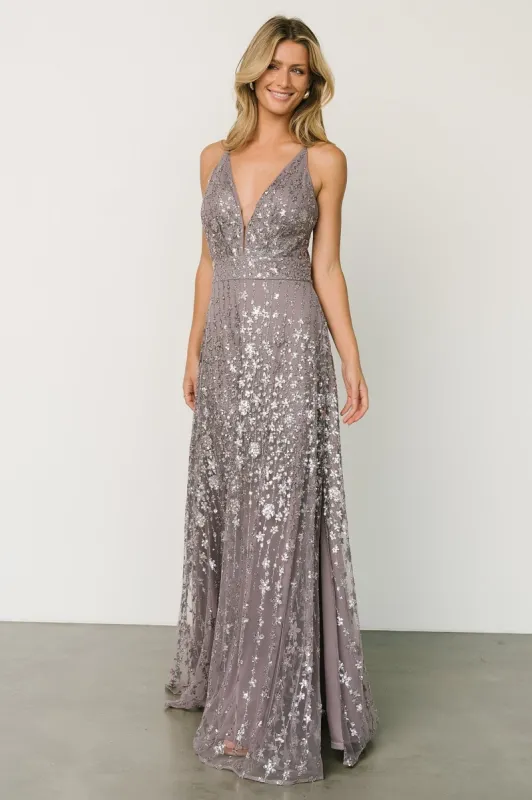 Tiara Sequin Gown | Dusty Purple sold by Baltic Born