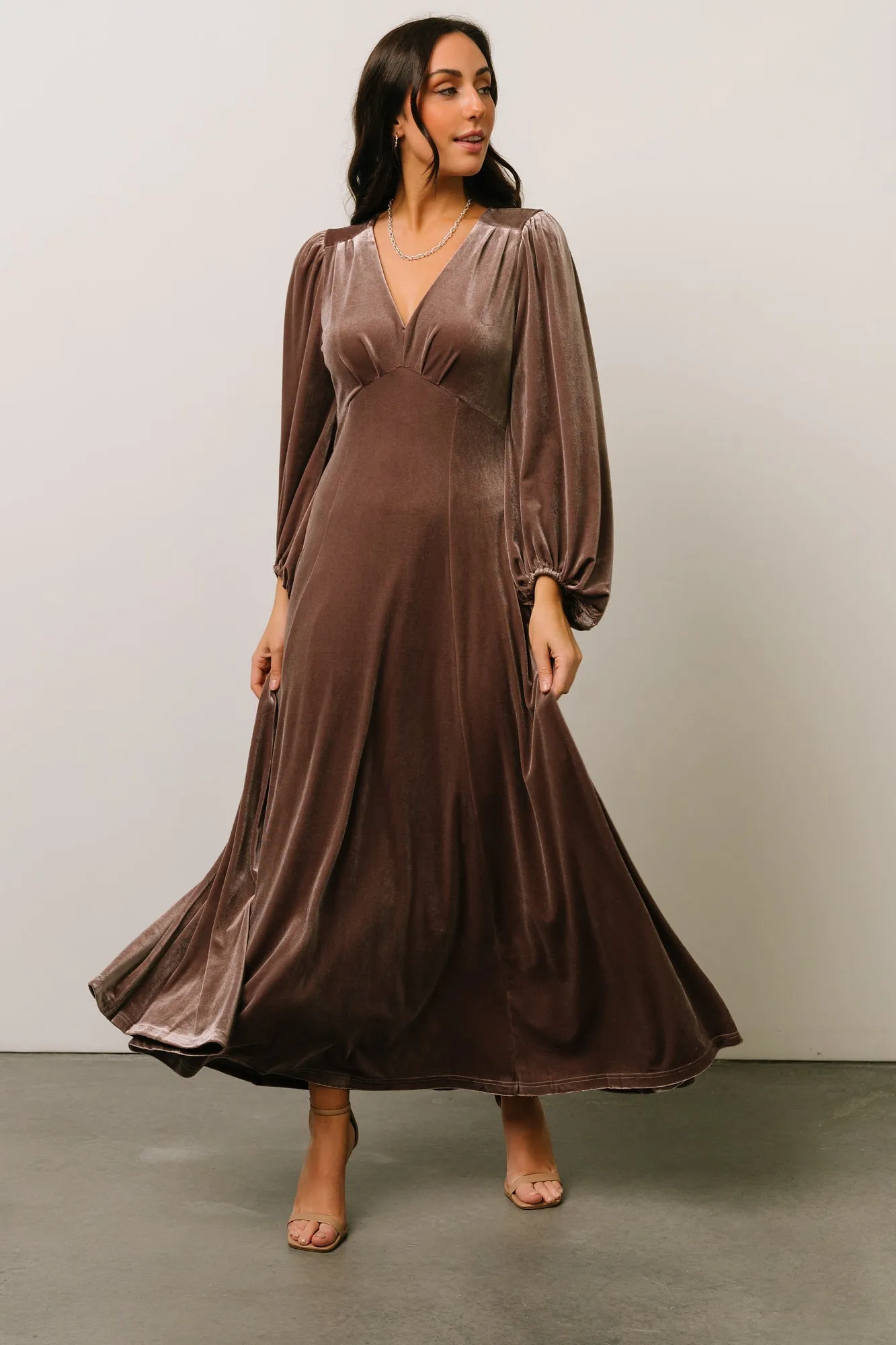 Adelita Velvet Maxi Dress | Mink sold by Baltic Born
