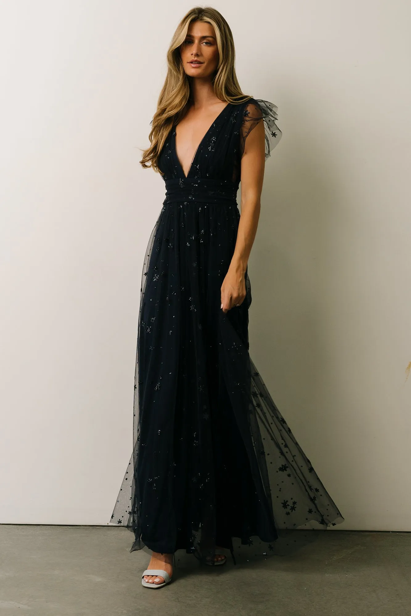 Nova Shimmer Maxi Dress | Navy sold by Baltic Born product image thumbnail 4