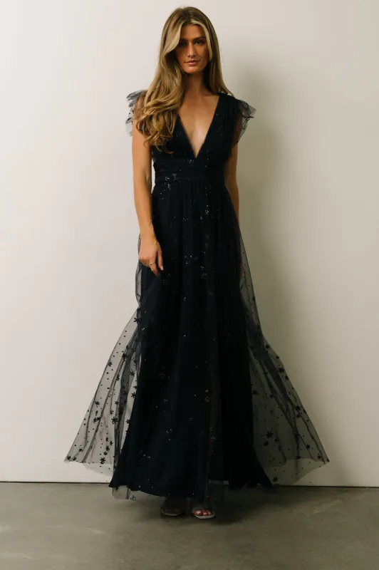 Nova Shimmer Maxi Dress | Navy sold by Baltic Born
