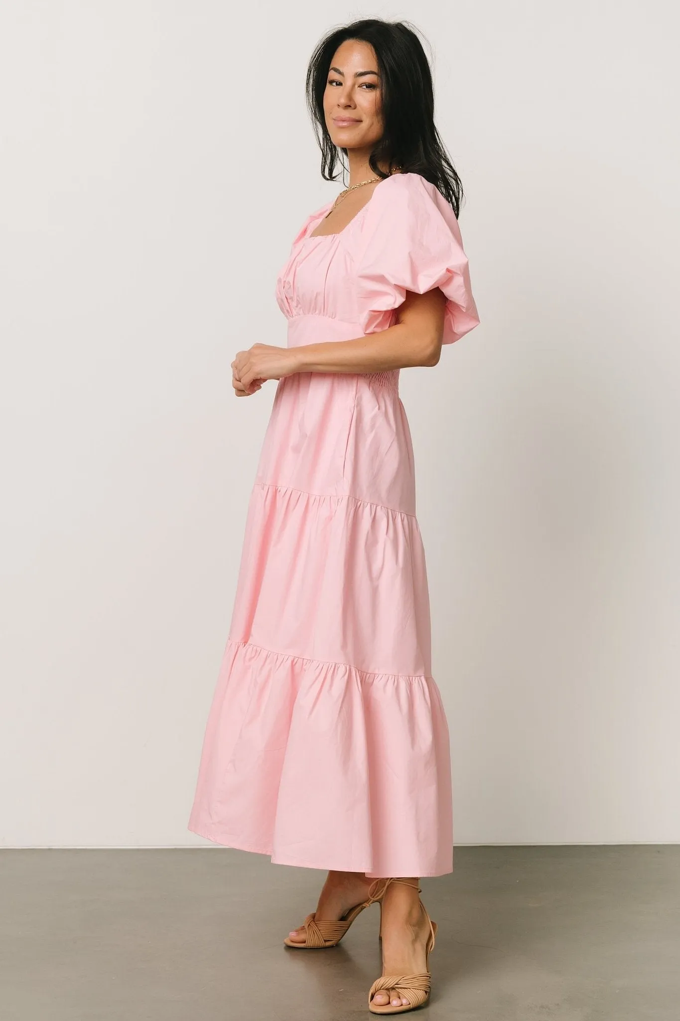 Cindy Puff Sleeve Tiered Dress | Pink sold by Baltic Born product image thumbnail 3
